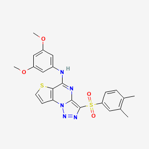 molecular formula C23H21N5O4S2 B2432820 N-(3,5-dimethoxyphenyl)-3-((3,4-dimethylphenyl)sulfonyl)thieno[2,3-e][1,2,3]triazolo[1,5-a]pyrimidin-5-amine CAS No. 892736-44-6