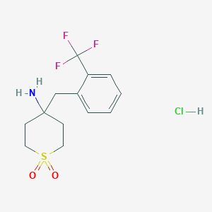 molecular formula C13H17ClF3NO2S B2432824 4-Amino-4-{[2-(trifluoromethyl)phenyl]methyl}-1lambda(6)-thiane-1,1-dione hydroc CAS No. 2197057-56-8