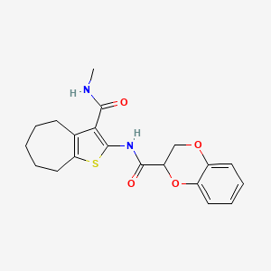 molecular formula C20H22N2O4S B2432829 N-(3-(methylcarbamoyl)-5,6,7,8-tetrahydro-4H-cyclohepta[b]thiophen-2-yl)-2,3-dihydrobenzo[b][1,4]dioxine-2-carboxamide CAS No. 893097-78-4