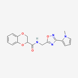 molecular formula C17H16N4O4 B2432839 N-((3-(1-甲基-1H-吡咯-2-基)-1,2,4-噁二唑-5-基)甲基)-2,3-二氢苯并[b][1,4]二噁烷-2-甲酰胺 CAS No. 2034440-09-8