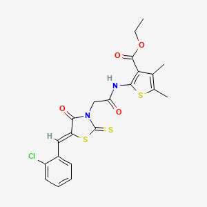 molecular formula C21H19ClN2O4S3 B2432848 (Z)-ethyl 2-(2-(5-(2-chlorobenzylidene)-4-oxo-2-thioxothiazolidin-3-yl)acetamido)-4,5-dimethylthiophene-3-carboxylate CAS No. 900134-61-4