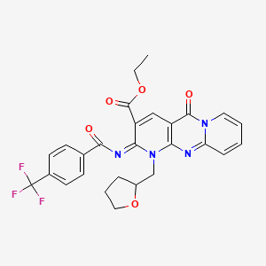 molecular formula C27H23F3N4O5 B2432852 ethyl 2-oxo-7-(oxolan-2-ylmethyl)-6-[4-(trifluoromethyl)benzoyl]imino-1,7,9-triazatricyclo[8.4.0.03,8]tetradeca-3(8),4,9,11,13-pentaene-5-carboxylate CAS No. 685860-33-7
