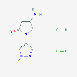 molecular formula C8H14Cl2N4O B2432907 4-amino-1-(1-methyl-1H-pyrazol-4-yl)pyrrolidin-2-one dihydrochloride CAS No. 2059684-74-9