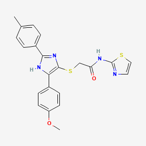 molecular formula C22H20N4O2S2 B2432964 2-((5-(4-methoxyphenyl)-2-(p-tolyl)-1H-imidazol-4-yl)thio)-N-(thiazol-2-yl)acetamide CAS No. 866346-77-2
