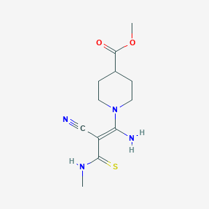 molecular formula C12H18N4O2S B2432980 methyl 1-[(1E)-1-amino-2-cyano-2-(methylcarbamothioyl)eth-1-en-1-yl]piperidine-4-carboxylate CAS No. 338422-52-9