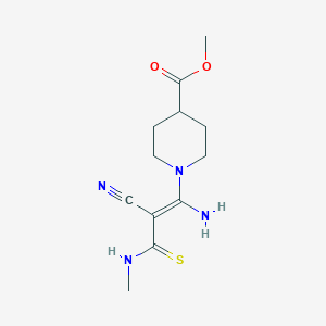 molecular formula C12H18N4O2S B2432980 Methyl 1-(1-amino-2-cyano-3-(methylamino)-3-thioxo-1-propenyl)-4-piperidinecarboxylate CAS No. 338422-52-9