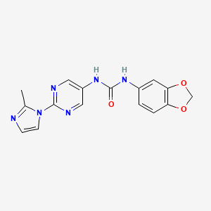 molecular formula C16H14N6O3 B2432981 1-(benzo[d][1,3]dioxol-5-yl)-3-(2-(2-methyl-1H-imidazol-1-yl)pyrimidin-5-yl)urea CAS No. 1421493-85-7