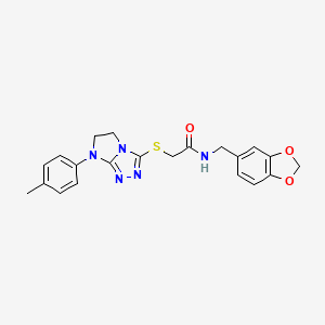 molecular formula C21H21N5O3S B2432985 N-(benzo[d][1,3]dioxol-5-ylmethyl)-2-((7-(p-tolyl)-6,7-dihydro-5H-imidazo[2,1-c][1,2,4]triazol-3-yl)thio)acetamide CAS No. 921583-22-4