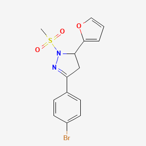 molecular formula C14H13BrN2O3S B2432989 3-(4-bromophenyl)-5-(furan-2-yl)-1-(methylsulfonyl)-4,5-dihydro-1H-pyrazole CAS No. 442650-28-4