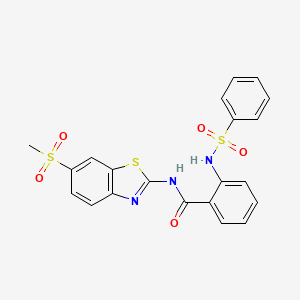 molecular formula C21H17N3O5S3 B2433004 N-(6-(methylsulfonyl)benzo[d]thiazol-2-yl)-2-(phenylsulfonamido)benzamide CAS No. 886901-70-8