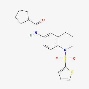 molecular formula C19H22N2O3S2 B2433025 N-[1-(thiophene-2-sulfonyl)-1,2,3,4-tetrahydroquinolin-6-yl]cyclopentanecarboxamide CAS No. 941971-72-8