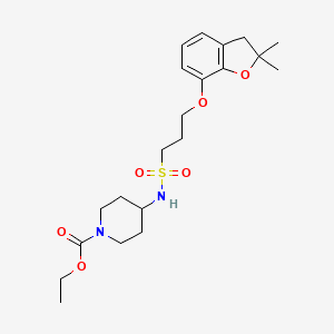 molecular formula C21H32N2O6S B2433048 Ethyl 4-(3-((2,2-dimethyl-2,3-dihydrobenzofuran-7-yl)oxy)propylsulfonamido)piperidine-1-carboxylate CAS No. 946285-61-6