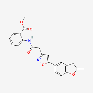 molecular formula C22H20N2O5 B2433052 Methyl 2-(2-(5-(2-methyl-2,3-dihydrobenzofuran-5-yl)isoxazol-3-yl)acetamido)benzoate CAS No. 1209738-10-2