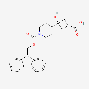 molecular formula C25H27NO5 B2433065 3-[1-(9H-Fluoren-9-ylmethoxycarbonyl)piperidin-4-yl]-3-hydroxycyclobutane-1-carboxylic acid CAS No. 2344685-72-7