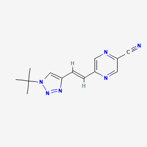 molecular formula C13H14N6 B2433068 5-[(E)-2-(1-Tert-butyltriazol-4-yl)ethenyl]pyrazine-2-carbonitrile CAS No. 2094965-68-9