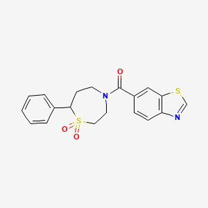 molecular formula C19H18N2O3S2 B2433070 Benzo[d]thiazol-6-yl(1,1-dioxido-7-phenyl-1,4-thiazepan-4-yl)methanone CAS No. 2034308-83-1
