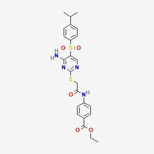 molecular formula C24H26N4O5S2 B2433153 ethyl 4-[2-({4-amino-5-[4-(propan-2-yl)benzenesulfonyl]pyrimidin-2-yl}sulfanyl)acetamido]benzoate CAS No. 892273-64-2