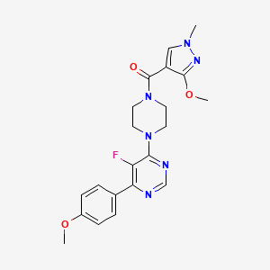 [4-[5-Fluoro-6-(4-methoxyphenyl)pyrimidin-4-yl]piperazin-1-yl]-(3-methoxy-1-methylpyrazol-4-yl)methanone