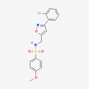 molecular formula C17H15ClN2O4S B2433386 N-{[3-(2-chlorophenyl)-5-isoxazolyl]methyl}-4-methoxybenzenesulfonamide CAS No. 343372-69-0