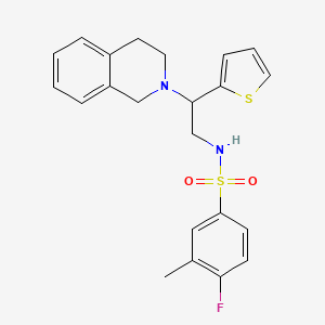 molecular formula C22H23FN2O2S2 B2433432 N-(2-(3,4-dihydroisoquinolin-2(1H)-yl)-2-(thiophen-2-yl)ethyl)-4-fluoro-3-methylbenzenesulfonamide CAS No. 903327-02-6