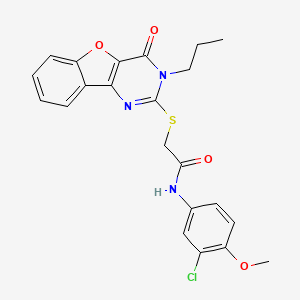 molecular formula C22H20ClN3O4S B2433467 N-(3-chloro-4-methoxyphenyl)-2-({6-oxo-5-propyl-8-oxa-3,5-diazatricyclo[7.4.0.0^{2,7}]trideca-1(9),2(7),3,10,12-pentaen-4-yl}sulfanyl)acetamide CAS No. 899755-82-9