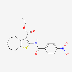 molecular formula C19H20N2O5S B2433510 ethyl 2-{[(4-nitrophenyl)carbonyl]amino}-5,6,7,8-tetrahydro-4H-cyclohepta[b]thiophene-3-carboxylate CAS No. 331819-60-4