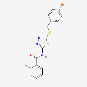 molecular formula C17H14BrN3OS2 B2433584 N-(5-((4-bromobenzyl)thio)-1,3,4-thiadiazol-2-yl)-2-methylbenzamide CAS No. 392302-76-0