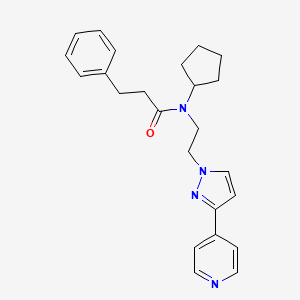 molecular formula C24H28N4O B2433621 N-cyclopentyl-3-phenyl-N-(2-(3-(pyridin-4-yl)-1H-pyrazol-1-yl)ethyl)propanamide CAS No. 2034420-09-0