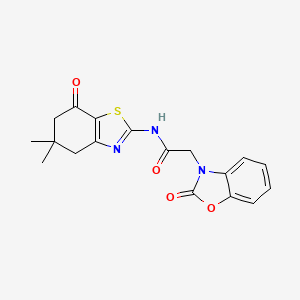 molecular formula C18H17N3O4S B2433653 N-(5,5-dimethyl-7-oxo-4,5,6,7-tetrahydro-1,3-benzothiazol-2-yl)-2-(2-oxo-2,3-dihydro-1,3-benzoxazol-3-yl)acetamide CAS No. 1207005-46-6