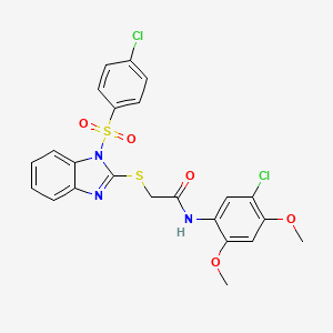 molecular formula C23H19Cl2N3O5S2 B2433675 N-(5-chloro-2,4-dimethoxyphenyl)-2-((1-((4-chlorophenyl)sulfonyl)-1H-benzo[d]imidazol-2-yl)thio)acetamide CAS No. 403732-91-2