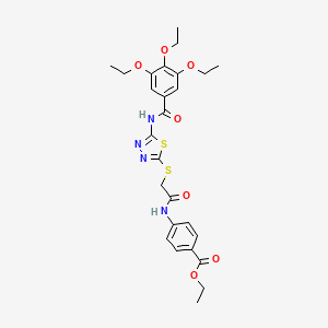 molecular formula C26H30N4O7S2 B2433698 Ethyl 4-(2-((5-(3,4,5-triethoxybenzamido)-1,3,4-thiadiazol-2-yl)thio)acetamido)benzoate CAS No. 392293-38-8