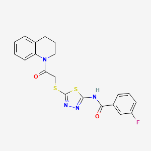 molecular formula C20H17FN4O2S2 B2433721 N-(5-((2-(3,4-dihydroquinolin-1(2H)-yl)-2-oxoethyl)thio)-1,3,4-thiadiazol-2-yl)-3-fluorobenzamide CAS No. 392300-24-2