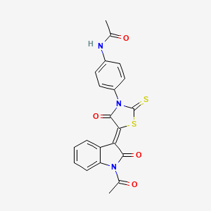 molecular formula C21H15N3O4S2 B2433777 N-(4-{5-[(3Z)-1-acetyl-2-oxo-2,3-dihydro-1H-indol-3-ylidene]-4-oxo-2-sulfanylidene-1,3-thiazolidin-3-yl}phenyl)acetamide CAS No. 868142-17-0