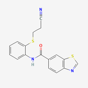 molecular formula C17H13N3OS2 B2433809 N-(2-((2-cyanoethyl)thio)phenyl)benzo[d]thiazole-6-carboxamide CAS No. 681170-51-4