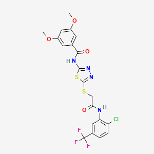 molecular formula C20H16ClF3N4O4S2 B2433816 N-(5-((2-((2-chloro-5-(trifluoromethyl)phenyl)amino)-2-oxoethyl)thio)-1,3,4-thiadiazol-2-yl)-3,5-dimethoxybenzamide CAS No. 392299-26-2