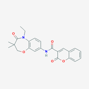 molecular formula C23H22N2O5 B2433823 N-(5-ethyl-3,3-dimethyl-4-oxo-2,3,4,5-tetrahydro-1,5-benzoxazepin-8-yl)-2-oxo-2H-chromene-3-carboxamide CAS No. 921519-64-4
