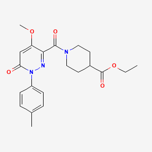 molecular formula C21H25N3O5 B2433831 ethyl 1-[4-methoxy-1-(4-methylphenyl)-6-oxo-1,6-dihydropyridazine-3-carbonyl]piperidine-4-carboxylate CAS No. 921580-61-2