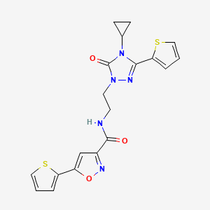 molecular formula C19H17N5O3S2 B2433866 N-(2-(4-cyclopropyl-5-oxo-3-(thiophen-2-yl)-4,5-dihydro-1H-1,2,4-triazol-1-yl)ethyl)-5-(thiophen-2-yl)isoxazole-3-carboxamide CAS No. 1448053-41-5