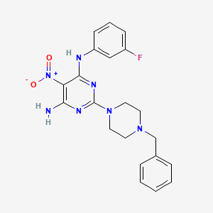2-(4-benzylpiperazin-1-yl)-N-(3-fluorophenyl)-5-nitropyrimidine-4,6-diamine