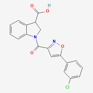 1-[5-(3-Chlorophenyl)-1,2-oxazole-3-carbonyl]-2,3-dihydroindole-3-carboxylic acid