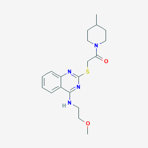molecular formula C19H26N4O2S B2434061 2-[4-(2-Methoxyethylamino)quinazolin-2-yl]sulfanyl-1-(4-methylpiperidin-1-yl)ethanone CAS No. 422533-05-9