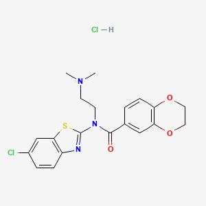 molecular formula C20H21Cl2N3O3S B2434168 N-(6-CHLORO-1,3-BENZOTHIAZOL-2-YL)-N-[2-(DIMETHYLAMINO)ETHYL]-2,3-DIHYDRO-1,4-BENZODIOXINE-6-CARBOXAMIDE HYDROCHLORIDE CAS No. 1052534-95-8