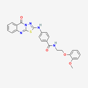 molecular formula C25H21N5O4S B2434295 N-[2-(2-methoxyphenoxy)ethyl]-4-({5-oxo-5H-[1,3,4]thiadiazolo[2,3-b]quinazolin-2-yl}amino)benzamide CAS No. 1114647-51-6
