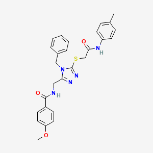 molecular formula C27H27N5O3S B2434335 N-{[4-benzyl-5-({[(4-methylphenyl)carbamoyl]methyl}sulfanyl)-4H-1,2,4-triazol-3-yl]methyl}-4-methoxybenzamide CAS No. 476447-63-9