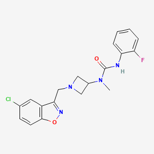 molecular formula C19H18ClFN4O2 B2434384 3-{1-[(5-Chloro-1,2-benzoxazol-3-yl)methyl]azetidin-3-yl}-1-(2-fluorophenyl)-3-methylurea CAS No. 2380194-27-2