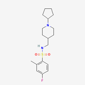 molecular formula C18H27FN2O2S B2434472 N-((1-cyclopentylpiperidin-4-yl)methyl)-4-fluoro-2-methylbenzenesulfonamide CAS No. 953259-92-2