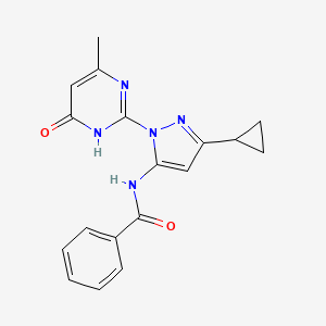 molecular formula C18H17N5O2 B2434478 N-(3-cyclopropyl-1-(4-methyl-6-oxo-1,6-dihydropyrimidin-2-yl)-1H-pyrazol-5-yl)benzamide CAS No. 1203136-24-6