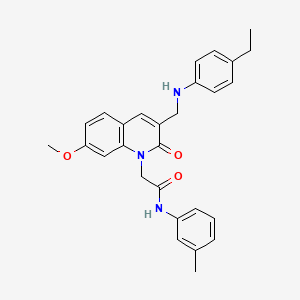 B2434565 2-(3-(((4-ethylphenyl)amino)methyl)-7-methoxy-2-oxoquinolin-1(2H)-yl)-N-(m-tolyl)acetamide CAS No. 893785-82-5