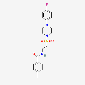 molecular formula C20H24FN3O3S B2434658 N-(2-((4-(4-fluorophenyl)piperazin-1-yl)sulfonyl)ethyl)-4-methylbenzamide CAS No. 897618-57-4