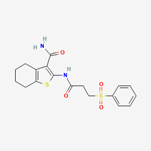 molecular formula C18H20N2O4S2 B2434831 2-(3-(Phenylsulfonyl)propanamido)-4,5,6,7-tetrahydrobenzo[b]thiophene-3-carboxamide CAS No. 756864-78-5